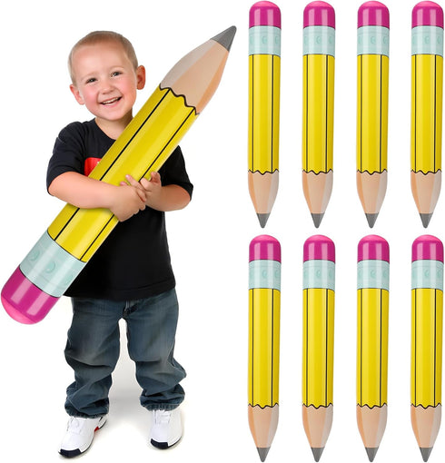 8 Pieces Yellow Giant Inflatable Pencil 28.7 Inch Yellow Blow up Pencil Large Inflatable Pencil Hanging Classroom Decor Inflatable Pool Pencil for...