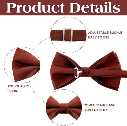 2 Pcs Solid Cinnamon Color Bow Tie and Pocket Square Man's Satin Bow Tie with Suit Handkerchief Pre Tied Style Pocket Square for Wedding Party Dre...