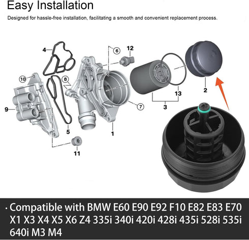 Oil Filter Housing Cover Caps 11427525334 Replace for BMW 525Xi 528i 330i 330Xi 335i 320i 325i 325Xi x1 x3 x4 x5 x6...