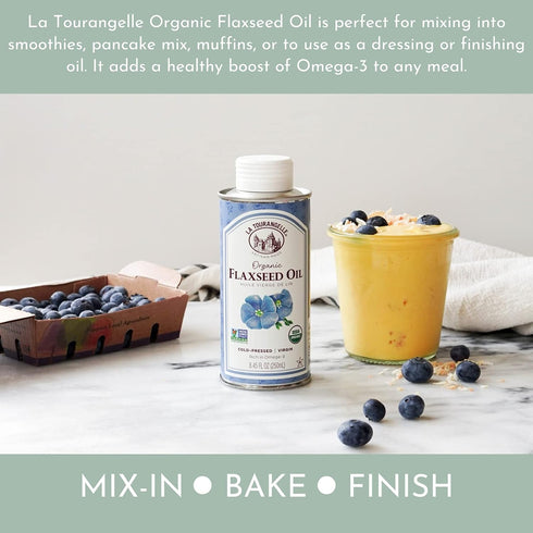 La Tourangelle, Organic Flaxseed Oil, Essential Omega-3 to Improve Heart Health, Vegan, Non-GMO, Gluten-Free, Kosher, Cast Iron Seasoning, 8.45 Fl...