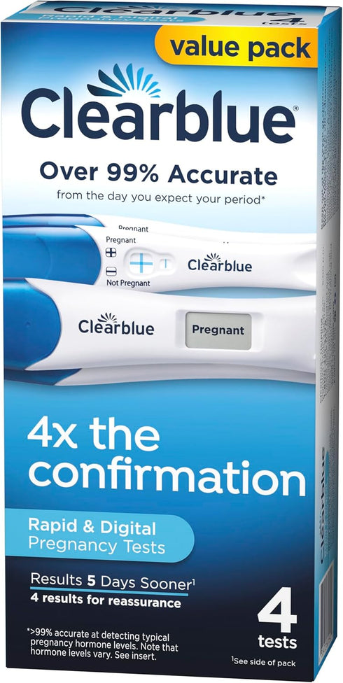 Clearblue Pregnancy Test Combo Pack, 4ct - Digital with Smart Countdown & Rapid Detection - Value Pack...