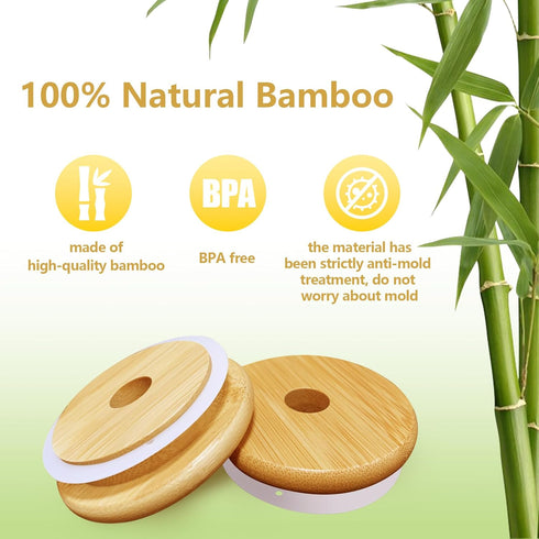 Mason Jar Lids with Straw Hole, 2.76inch/70mm Bamboo Mason Jar Lids for Regular Mouth Drinking Jars, Reusable Wooden Lids, Bamboo Lids Perfect for...
