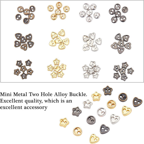 FINGERINSPIRE 240Pcs 4 Colors Mini Metal Buttons 4mm Heart & Star & Round Alloy Buttons Mini Tiny Buttons with Separate Compartment Box Small 2 Ho...