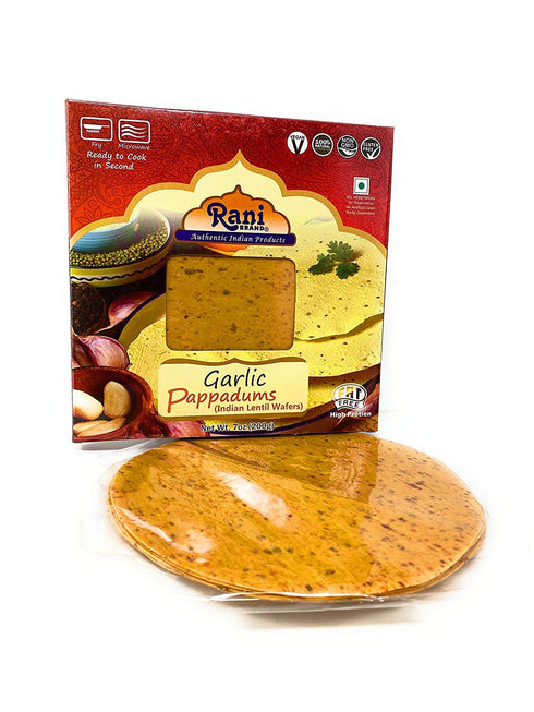 Rani Pappadums (Indian Lentil Wafer Snack) Garlic Papad 7oz (200g) Approximately 15pc, 7 inches ~ All Natural | Gluten Friendly | NON-GMO | Vegan ...