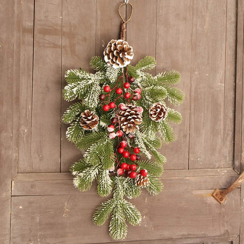 BESTOYARD Artificial 21.7in Christmas Teardrop Swag Pine and Pinecone Teardrop Door Swag Decoration for Holiday Wall Door Window Decor...