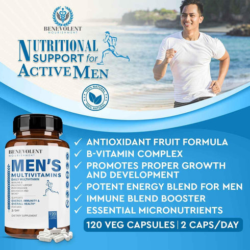 Benevolent Nourishment Multivitamin for Men - Supports Energy & Overall Health - Essential Daily Vitamins for Men, Biotin, Magnesium, Zinc & Antio...