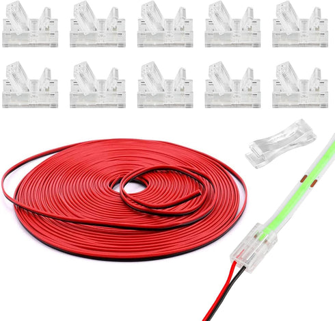 HOMELYLIFE 2Pin COB LED Strip Connectors 8mm Soldless 10 Pack with 16.4ft Extension Cable for 8mm width COB LED Strip Lights...