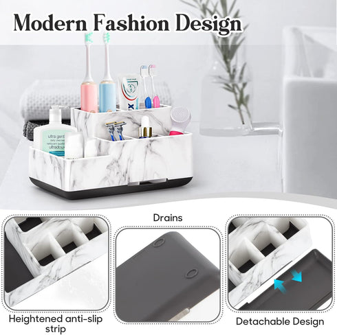Toothbrush Holder,Bathroom Organizer Countertop, 5 Compartments Multifunctional Storage for Cosmetic, Makeup, Office Stationery Pencil,Toothpaste,...