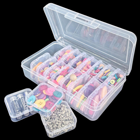 Small Bead Organizers, 19 Pieces Plastic Storage Cases Mini Clear Bead Storage Containers Boxes with Hinged Lid and Large Rectangle Organizing Box...