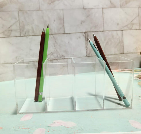 Acrylic Pen Holder Clear Pencil Organizer Makeup Brush Holder Countertop Desk Accessory Storage (4 Compartments)...