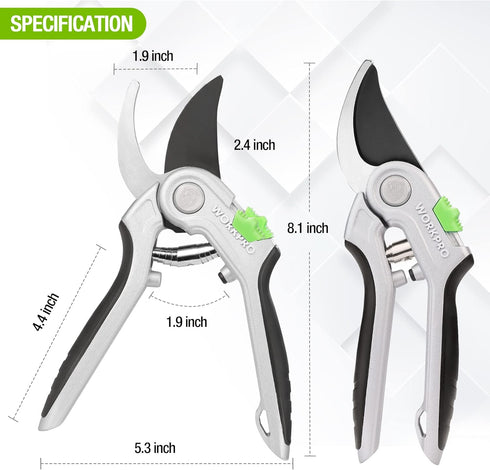 WORKPRO Bypass Pruning Shears, 8" Hand Pruners with Aluminum Handle, Stainless Steel & Sharp SK5 Blades, Professional Plant Snips Clippers for Flo...