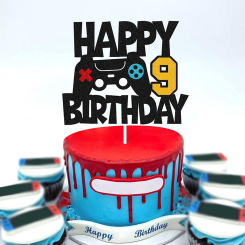 Happy 9th Birthday Cake Topper Game Controller 9s Cake Decoration Level 9s Unlocked Cake Decor Video Play Game Movie Theme Boys Girls Men Women Bd...