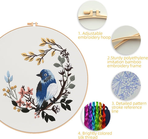 Generic 4 Sets Embroidery Kit for Beginners Adults Cross Stitch Starter Kits DIY Embroidery Kits with Patterns and Instructions Hoops Needles Thre...