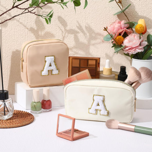 Abbylike Preppy Makeup Bag Birthday Gift for Girls Initial Preppy Patch Bag Personalized Skincare Bag Teacher Appreciation Gift Small Monogram Cos...