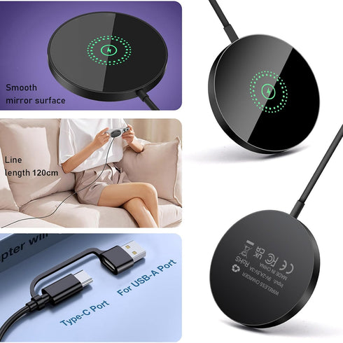 Magnetic Wireless Charger Compatible with Mag-Safe Charger, 15W Fast Charging Wireless Charger Pad for iPhone 15/14 Pro/Pro Max/Plus, 13/12 Pro/Pr...