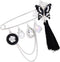 Black Enamel Crystal Butterfly Large Safety Pins Brooch with Tassel Camellia Pearl Charm 3.2" L...