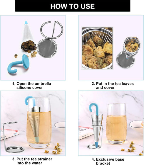 Numola 2Pcs Reusable Umbrella Tea Infuser with Drip Tray for Tea Cups, Mugs and Teapots, Stainless Steel Fine Mesh Tea Strainer with Silicone Lid ...