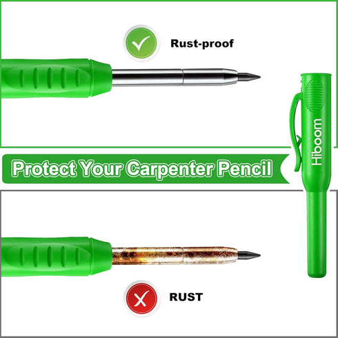 Hiboom 3 Pack Carpenter Pencils Set with 24 Refills, 2.8 mm Mechanical Carpenter Pencil Built in Sharpener Woodworking Marking Tool Solid Long Nos...