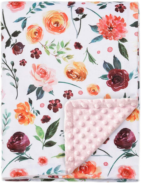 BORITAR Baby Blanket for Girls Super Soft Double Layer Minky with Dotted Backing, Receiving Blanket with Elegant Floral Multicolor Printed Blanket...