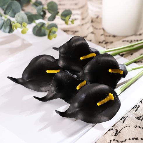 Duovlo 20pcs Calla Lily Bridal Wedding Bouquet Lataex Real Touch Artificial Flower Home Party Decor (Black)...