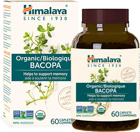 Himalaya Organic Bacopa Monnieri Nootropic Herbal Supplement, Supports Calm, Memory, Cognition, USDA Certified Organic, Non-GMO, 750 mg, 60 Plant-...