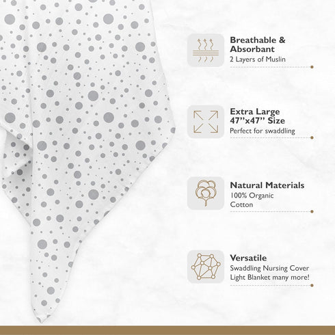 Organic Muslin Swaddle Blankets - 100% Soft Organic Cotton - Baby Girl Blanket and Baby Boy Blanket - Ideal Baby Registry Items Unisex Essentials ...