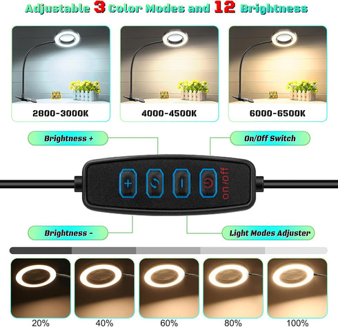 10X Magnifying Glass with Light, Clip on Mganifier with Light, 48 LED Desk Magnifying Glass wtih Clamp, 3 Modes Dimmable Magnifying LED Lamps for ...