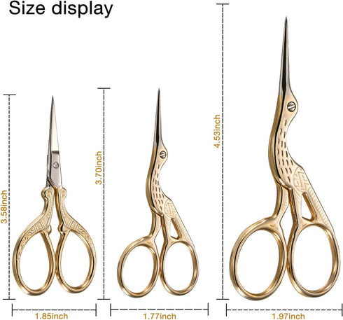 3 Pieces Stork Scissors Stainless Steel Crane Design Sewing Scissors Embroidery Scissors Tailor Scissors Dressmaker Shears for Embroidery, Paper C...