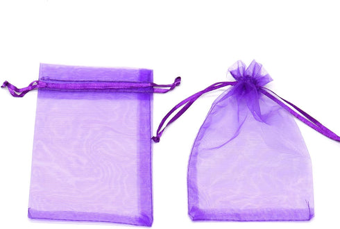 50Pcs Purple Organza Bags 3x4 inch, Small Mesh Gift Bags Drawstring Halloween Candy Treat Pouches Wedding Party Holiday Favor Bag...
