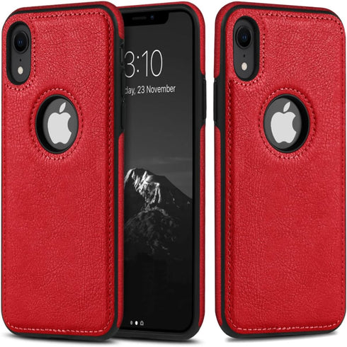 Classy Design Luxury Leather Phone Case for iPhone XR Non-Slip Grip Full Body Ultra Slim Protective Case 6.1 Inch (Red)...