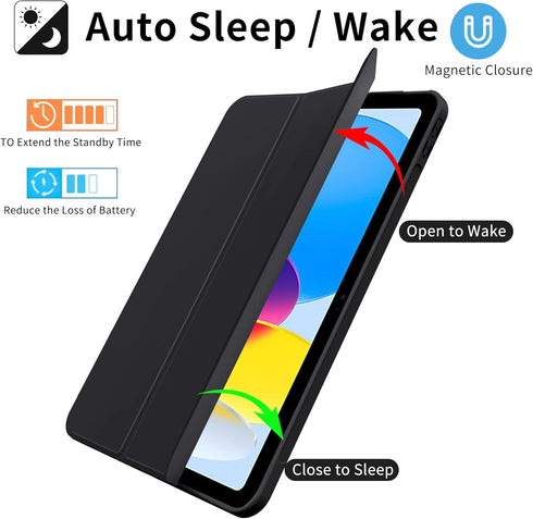iPad 10th Generation Case, Auto Wake&Sleep iPad Cover 10th Generation Case, Slim Trifold Stand TPU Back Shell Case for iPad 10th Gen 10.9 inch, Li...