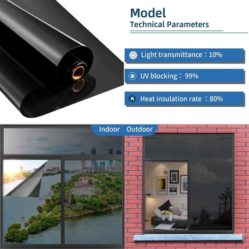 Heat Control Window Film, Window Tint Sun Blocking Blackout and UV Protection, one-Way Privacy Mirror Reflective Film,Explosion-Proof Premium PET ...