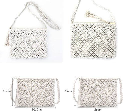 Women Small Cotton Crochet Cross-body Bag Bohemian Shoulder Bag Purse...
