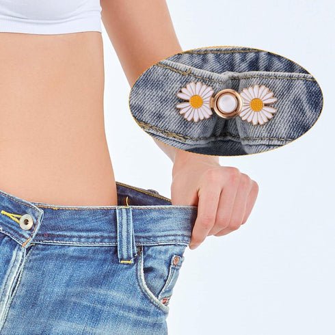 6 Sets Pant Waist Tightener Adjustable Waist Buckle No Sewing Required Jean Buttons for Loose Jeans Daisy Flower Pants Button Tightener...