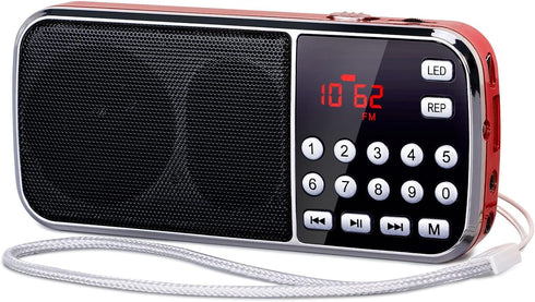 PRUNUS J-189 Bluetooth AM FM Radio, Small Portable Radio - Dual Speaker Heavy Bass, LED Flashlight, Pocket Size, TF Card USB AUX MP3 Player, Recha...