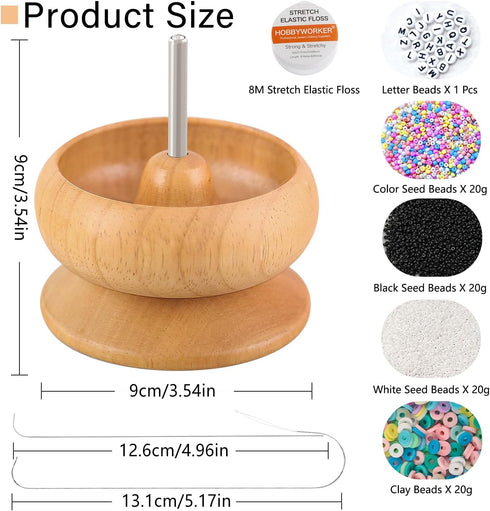 hobbyworker The Upgrade Version Wooden Bead Spinner with 2 Pcs Big Needles,8000 Pcs Seed Beads and 1 Surprise Gift Pack for Jewelry Making Tools,Q...