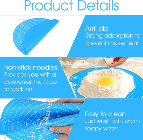Round Silicone Baking Mat,Cake Mat with Size Measurement Specification,Small Silicone Kneading Mat,Bread Kneading Mat,Silicone Baking Mat for Brea...