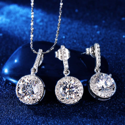 EVER FAITH 925 Sterling Silver CZ Gorgeous Round Cut Wedding Pendant Necklace Earrings Set for Women...