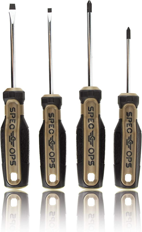 Spec Ops Tools 4-Piece Screwdriver Set, Phillips #1 & #2, Slotted 3/16" & 1/4", Magnetic Tip, 3% Donated to Veterans...