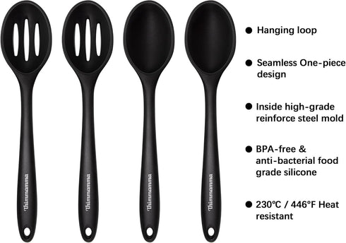 Silicone Cooking Spoon, Nonstick Kitchen Spoons for Cooking, Slotted and Solid Serving Spoon Heat Resistant, Silicone Mixing Spoons Basting Spoon ...