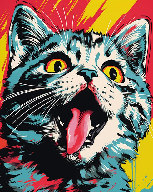 Tucocoo DIY Paint by Numbers,Animal Cat Spit Tongue,Abstract Canvas Oil Painting Kit for Kids & Adults,16X20inch Drawing Paintwork Acrylic Pigment...