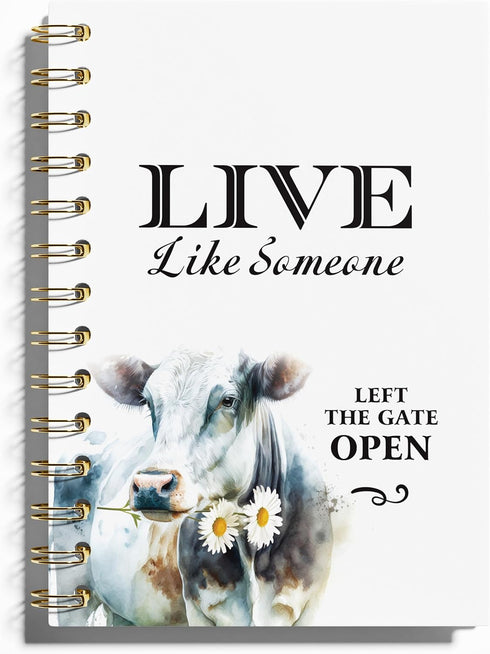 Farmhouse Cow Notebook Journal, Cow Office Supplies, Cow Gifts for Cow Lovers Women, Cute Cow Stuff, Live Like Someone Left the Gate Open Hardcove...