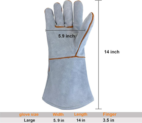 Welding Gloves 16 Inches, 932? Heat Fire Resistant Leather Welding Gloves for Tig/Mig/Stick, Mitts for BBQ/Oven/Grill/Fireplace/Furnace/Stove/Anim...