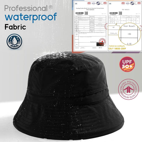 Waterproof Packable Sun Bucket Hat UPF 50+ UV Protection for Men Women Foldable Fishing Hiking Hats Black...