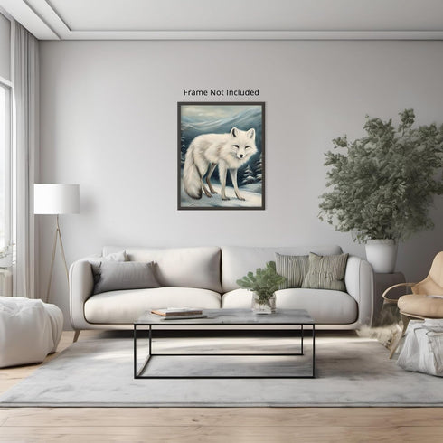 Posterizer 1 pcs-white arctic fox in snowy winter scene-oil painting style 6-Art for Animal Lovers-Landscape & Nature Art-Decor for Home & Office-...
