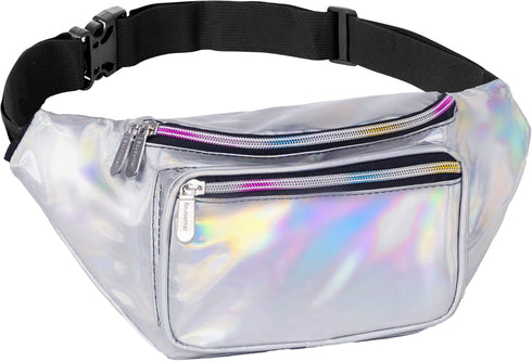 Holographic Fanny Pack Belt Bag | Waterproof Crossbody Bum Waist Pack - For Halloween, Rave, Hiking, Running, Travel (Silver)...