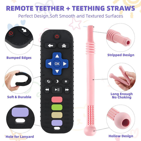 Teething Toys for Babies 0-6 6-12 12-18 Months Bpa Free Teething Sticks and Remote Teether for Babies Baby Sensory Chew Toys for Infants Babies 0-...