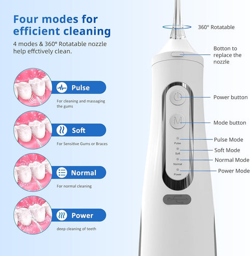 HAI Water Flossers for Adults - Dental Floss with 310ML Tank & 4 Jet Tips - Rechargeable, Waterproof, Portable Water Flossers for Teeth, Braces, B...