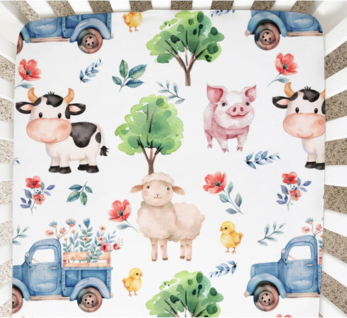 Farm Animal Baby Crib Sheets for Standard Crib Toddler Mattress Sheets Sheep Cow Pig Neutral Fitted Crib Sheet Toddler Bed Sheet Stretchy Portable...