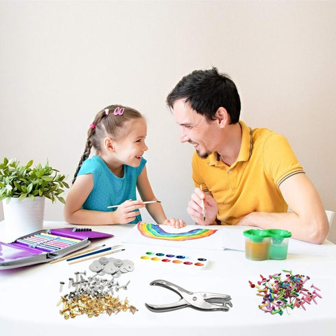 200 Pieces Paper Fasteners Brads, Multi Color Mini Brads Round Fasteners with 200 Pieces Silver Washers and Single Hole Metal Punch Pliers, Metal ...
